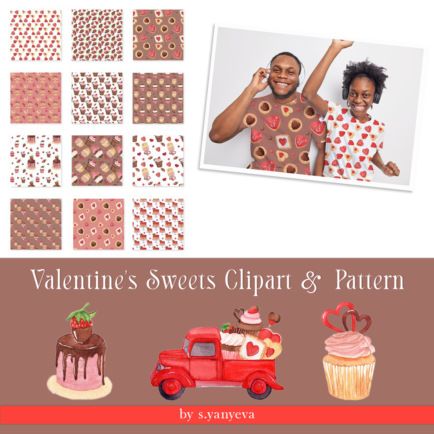 Prints ofvalentines sweets clipart pattern 1500x1500
