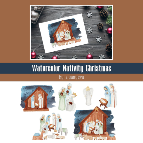 Prints of watercolor nativity christmas.