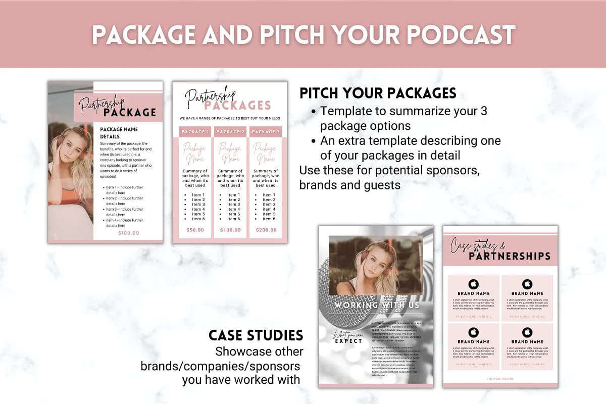 20 page podcast media kit, package and pitch your podcast.