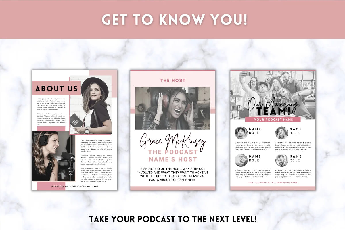 20 page podcast media kit, get to know you.