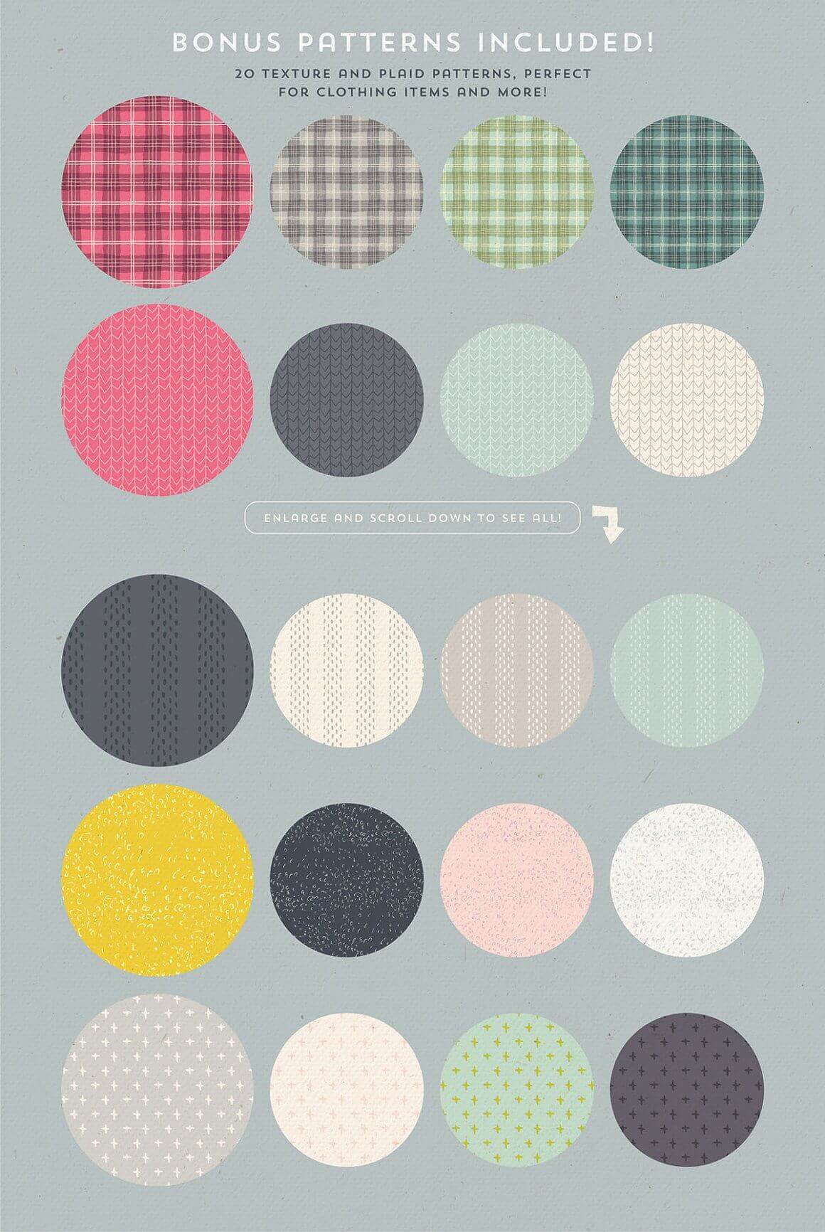 20 texture and plaid patterns, perfect for clothing items and more.