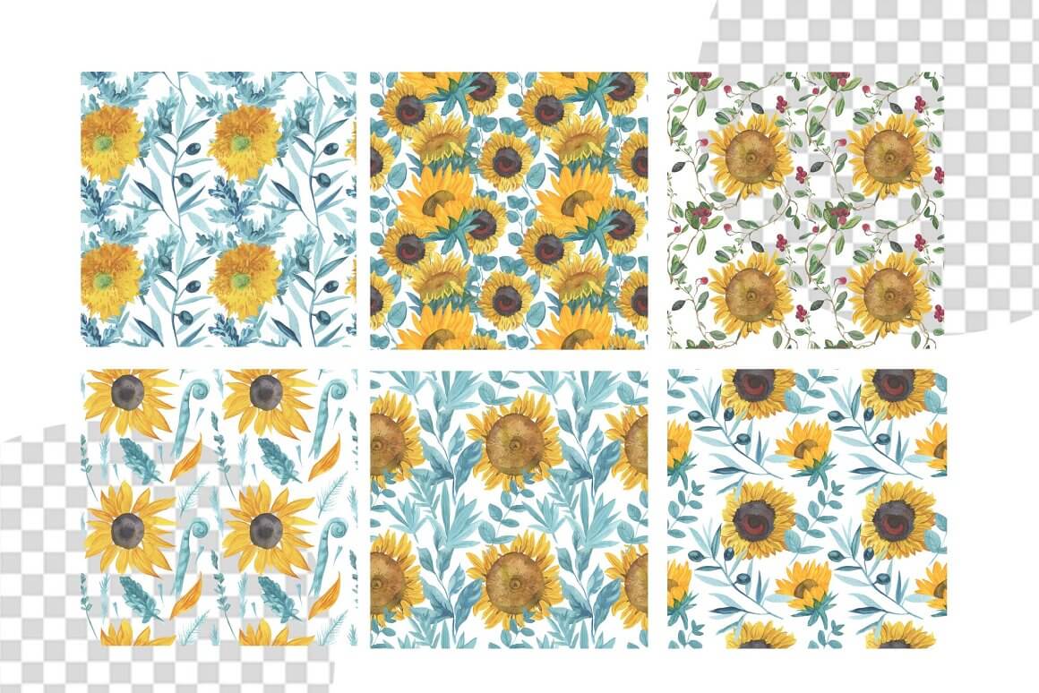 Prints with different types of sunflowers.