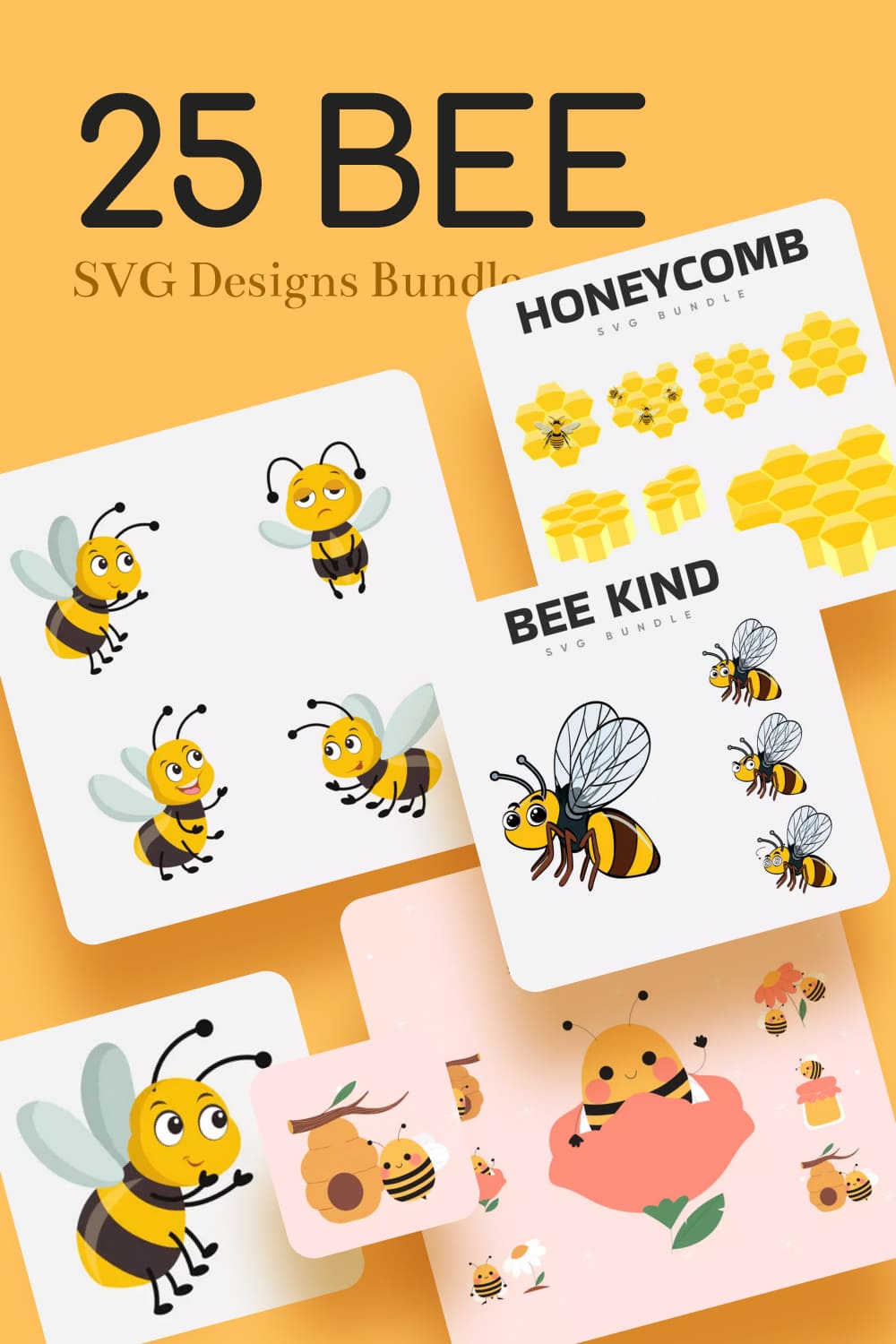 25 Bee SVG Designs Bundle Pinterest.