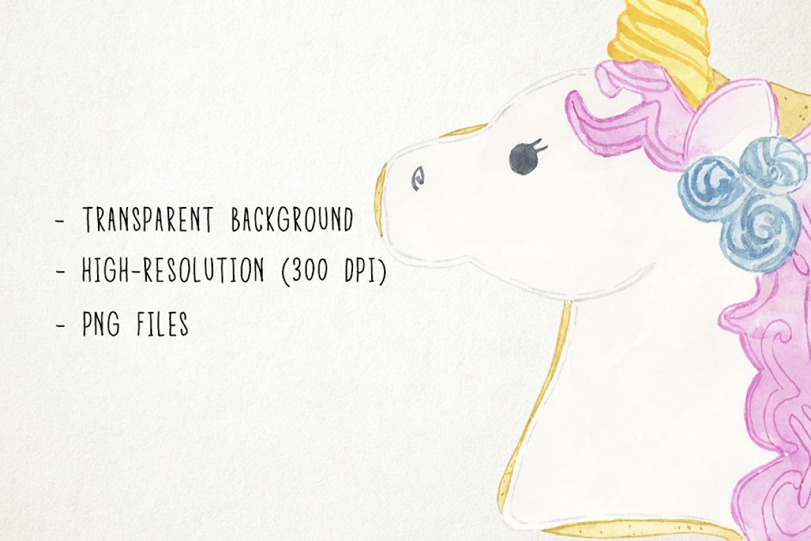 Unicorn with pink horn and text.