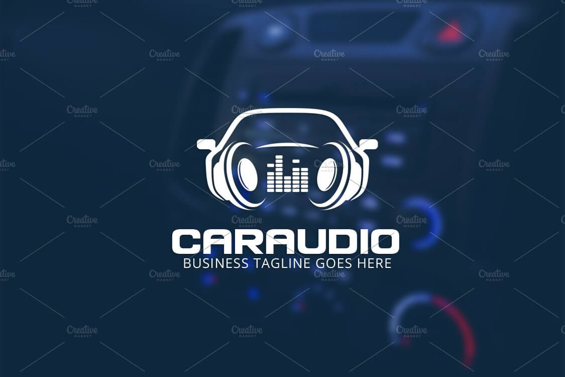White Caraudio logo on a blue car background.