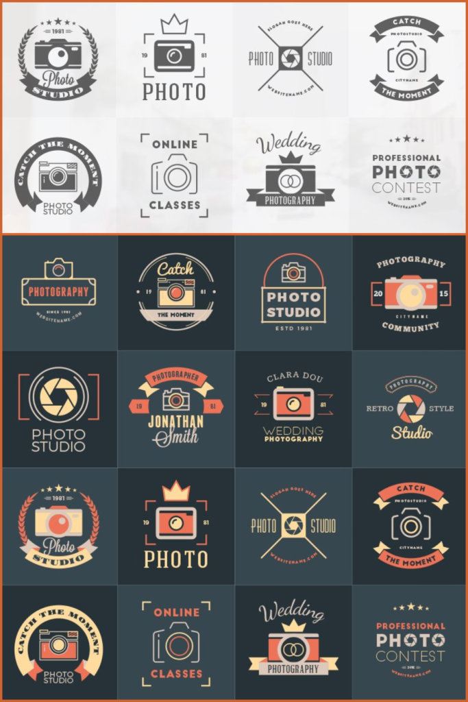 Set Of 16 Photography Logos AI | Master Bundles