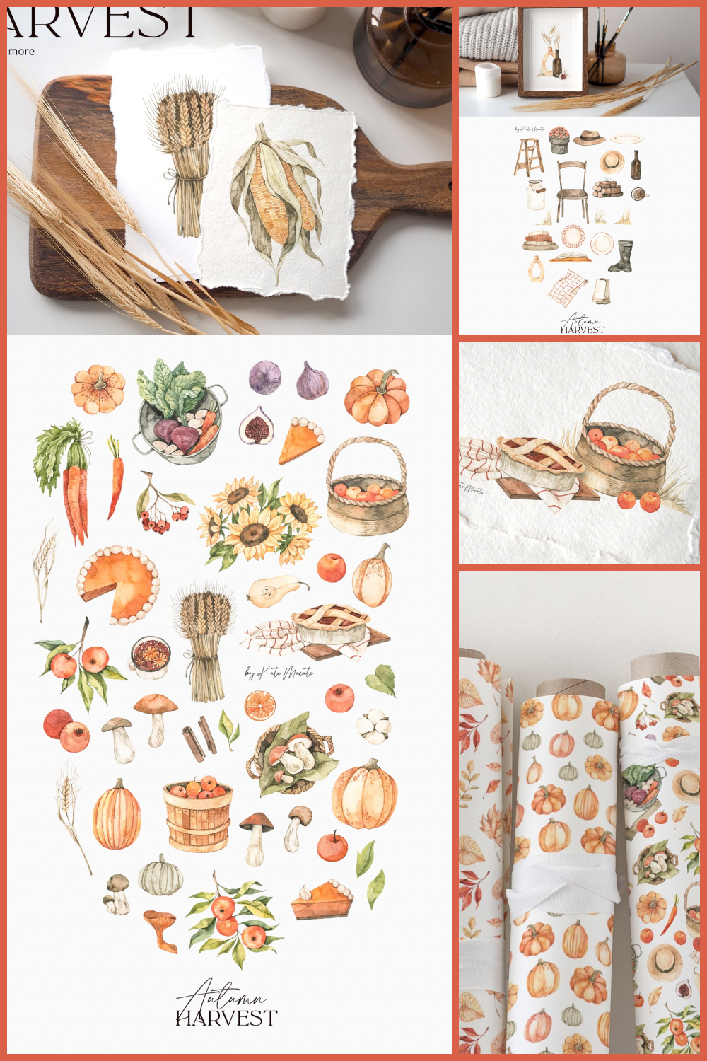 Watercolor autumn harvest patterns of pinterest.