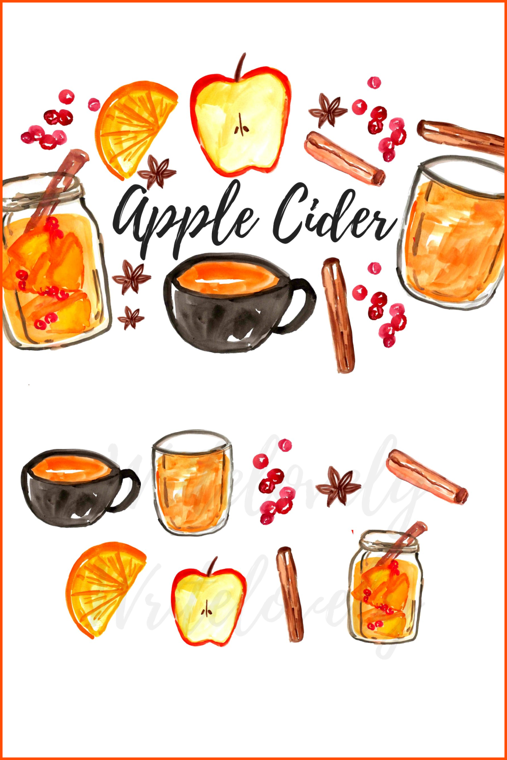 Watercolor fall apple cider clipart of pinterest.