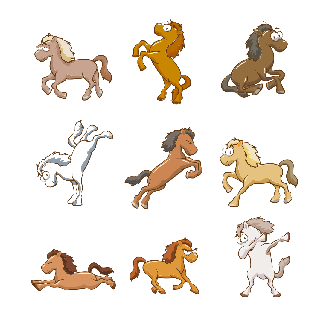 Group of horses that are standing in the air.
