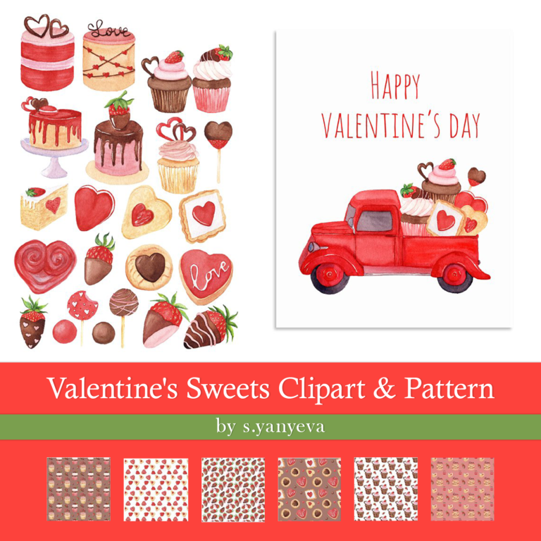 Valentin Sweets Graphics Valentine's Sweets Clipart & Pattern – MasterBundles