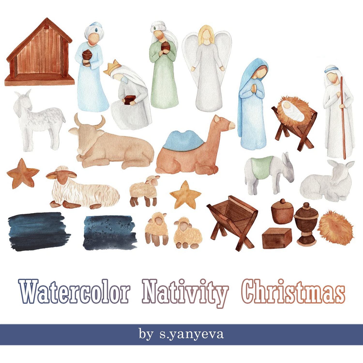 Watercolor nativity christmas preview.