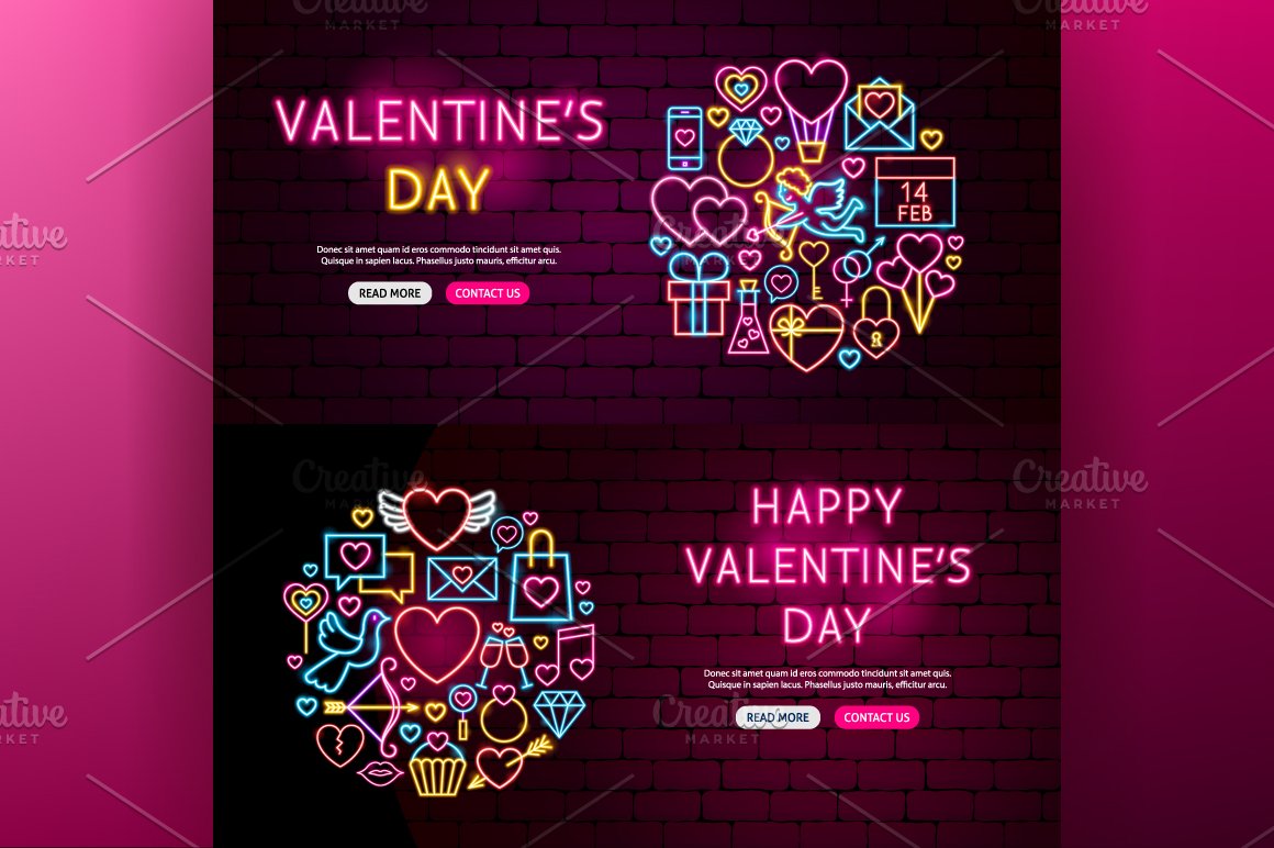 Beautiful icons for Valentine's Day in retro style.