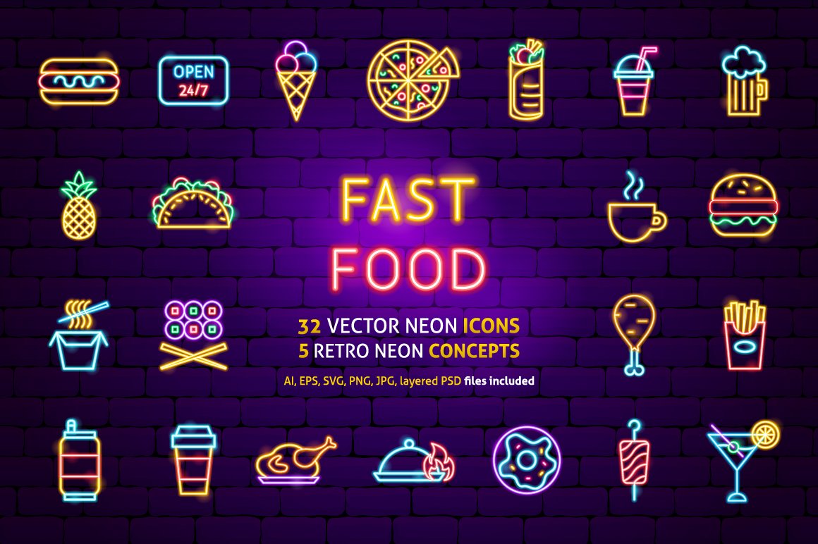 Fast food on icons.