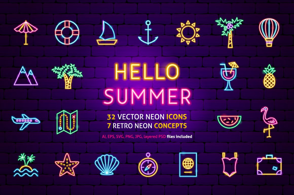 Summer vacation icons.