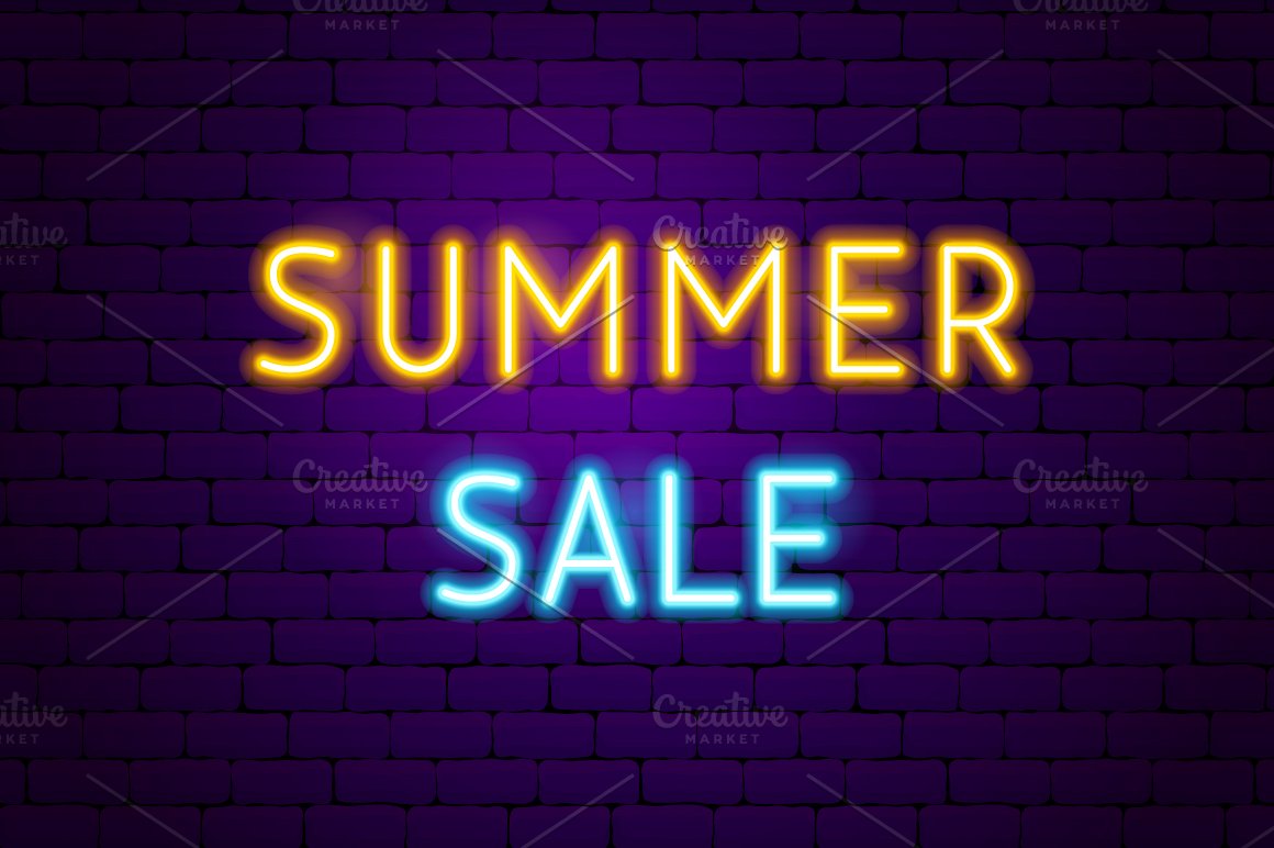 Summer sale with neon icons.