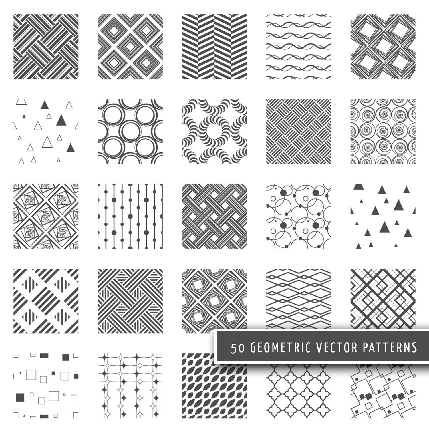 Prints of geometric seamless patterns.
