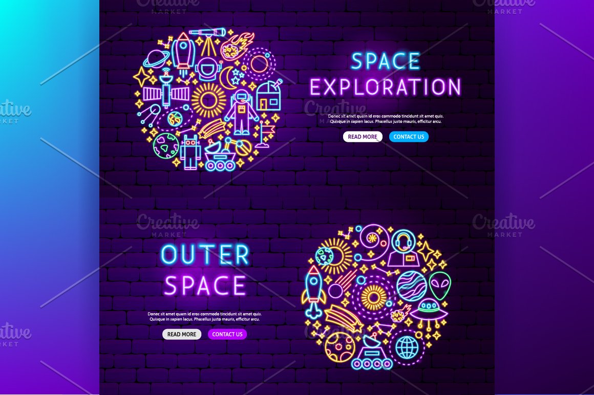 Icons in retro style on a space theme.