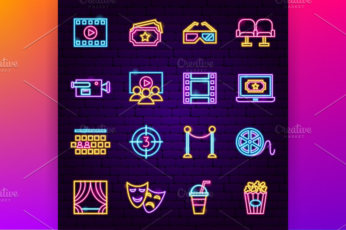 Cinema icons from neon.