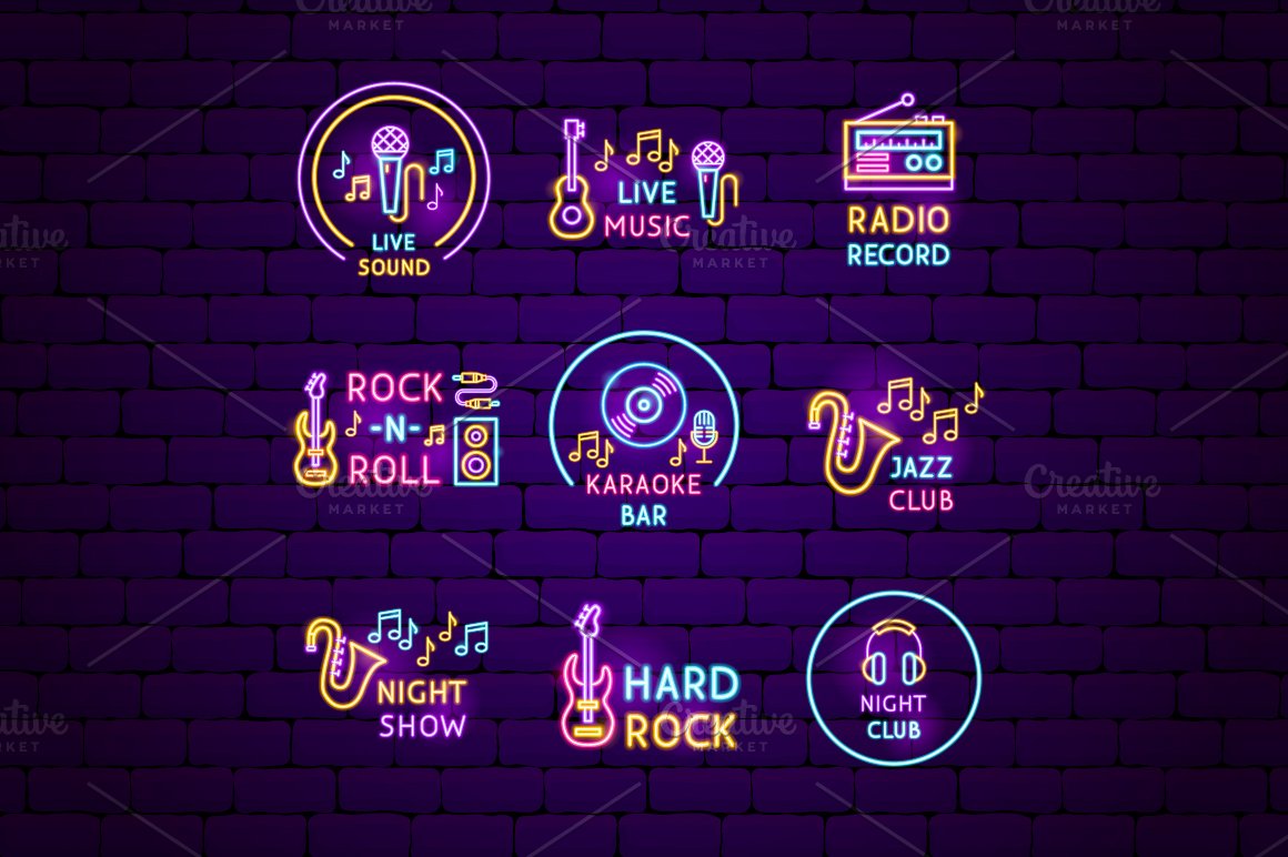Image of icons on a musical retro theme.