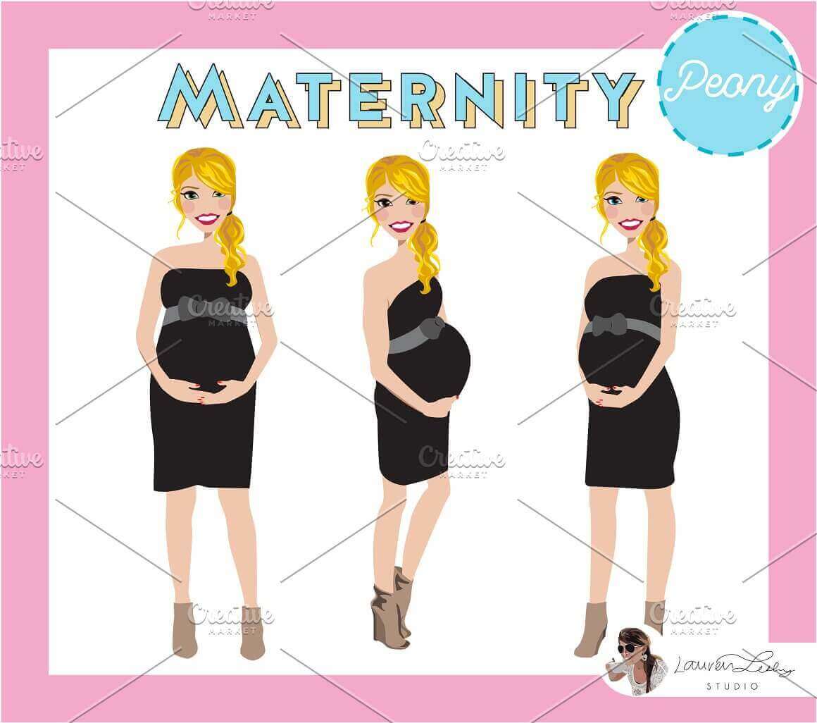 Attractive pregnant girl in a black dress without a pattern.