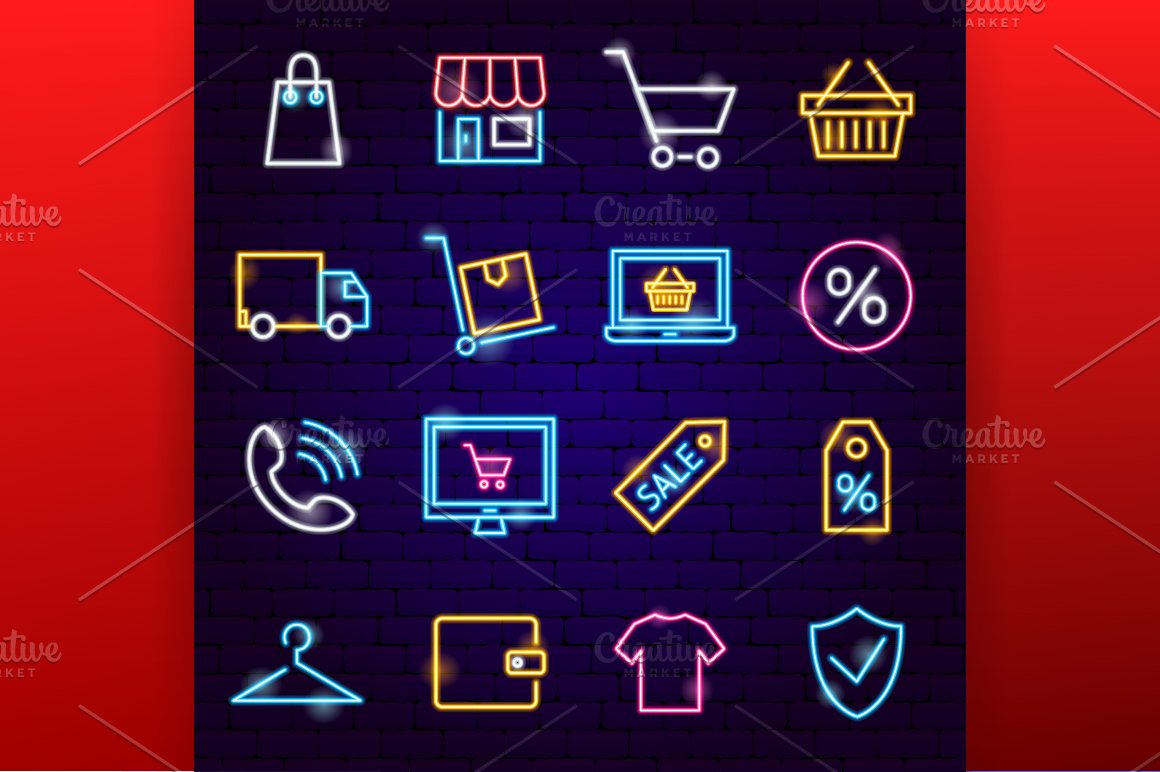 Sale icons in neon.