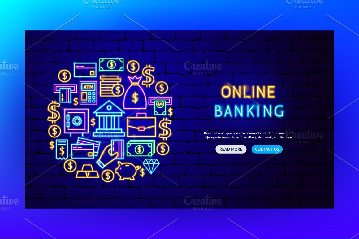 Online banking on a blue background.