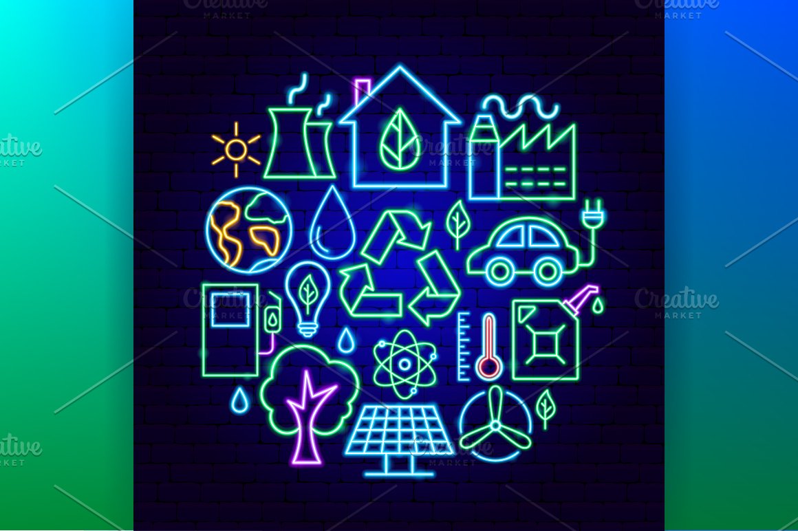 Environmental icons with neon images.