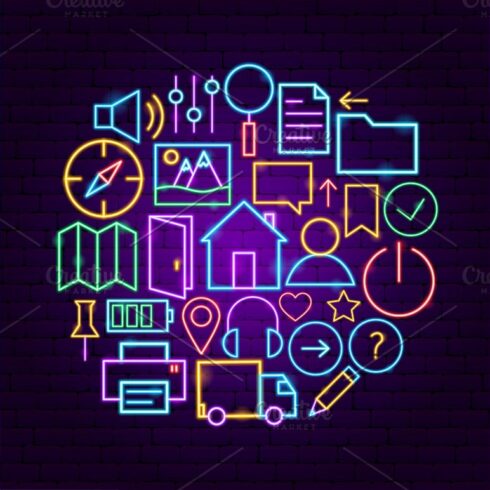 Web UI UX Neon Symbols | Master Bundles