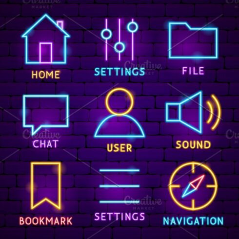 Web UI UX Neon Symbols | Master Bundles