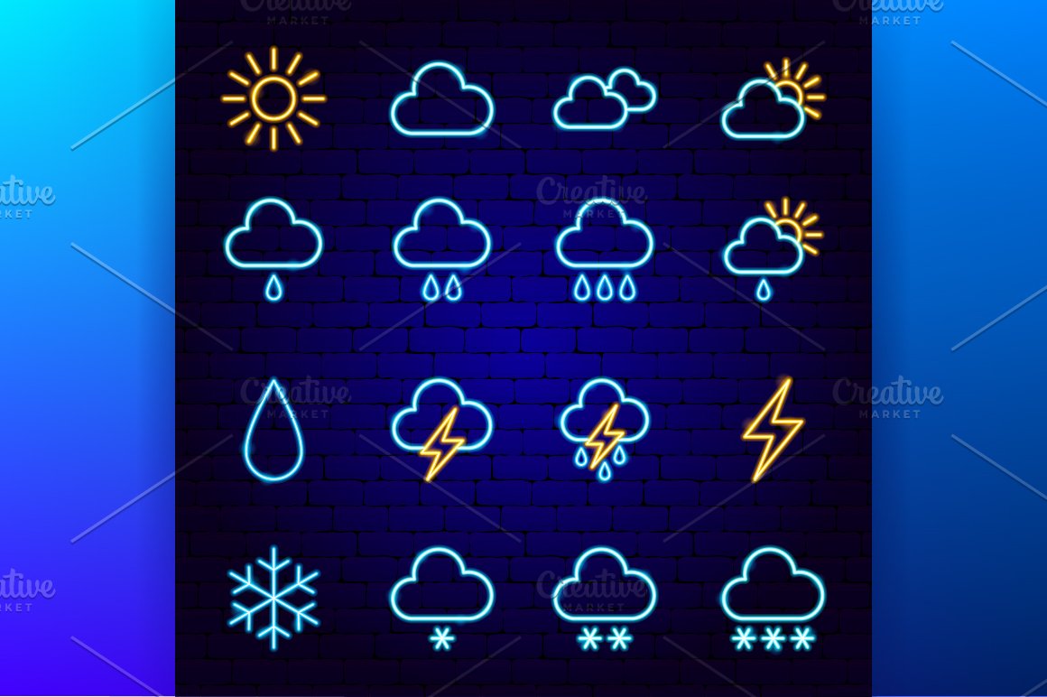 Rainfall on icon in neon.