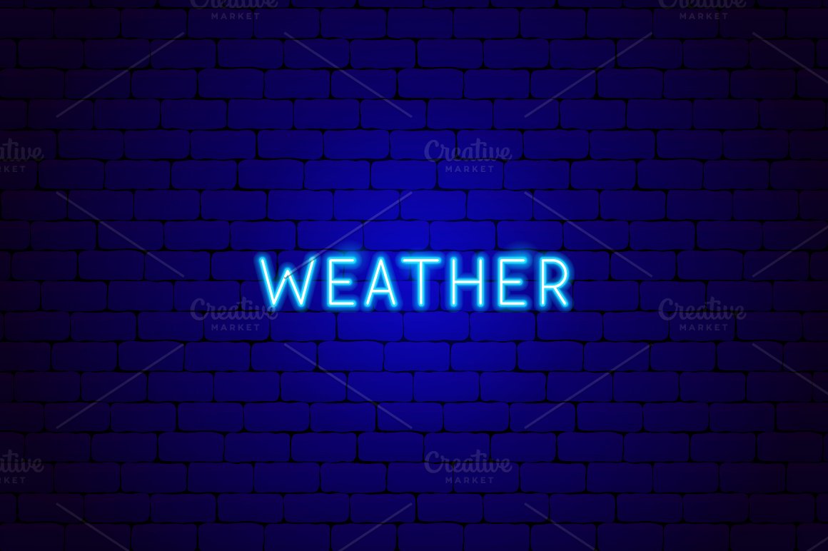 Weather inscription in blue neon.