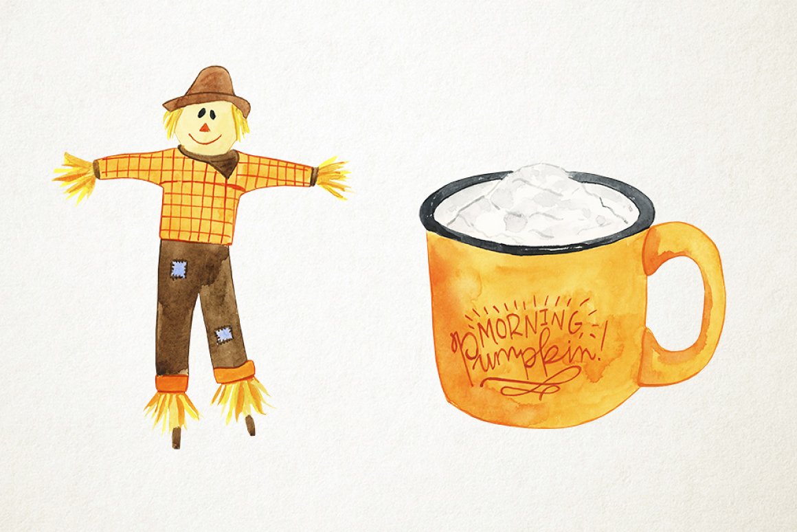 A scarecrow and a mug.