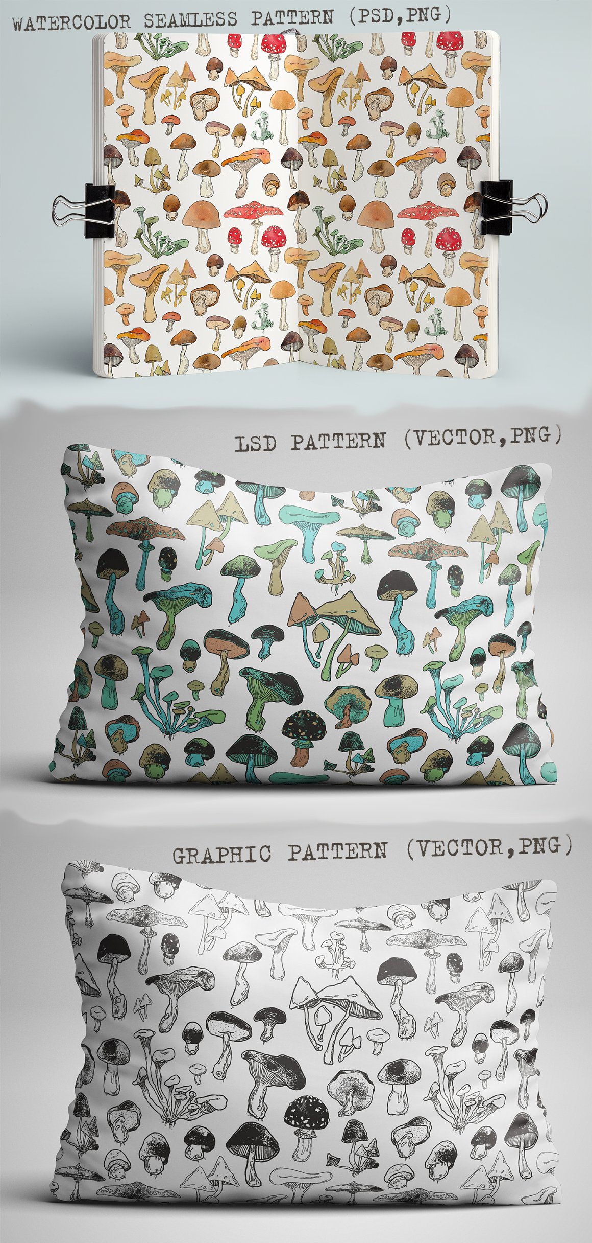 Image of a pillow with mushrooms.