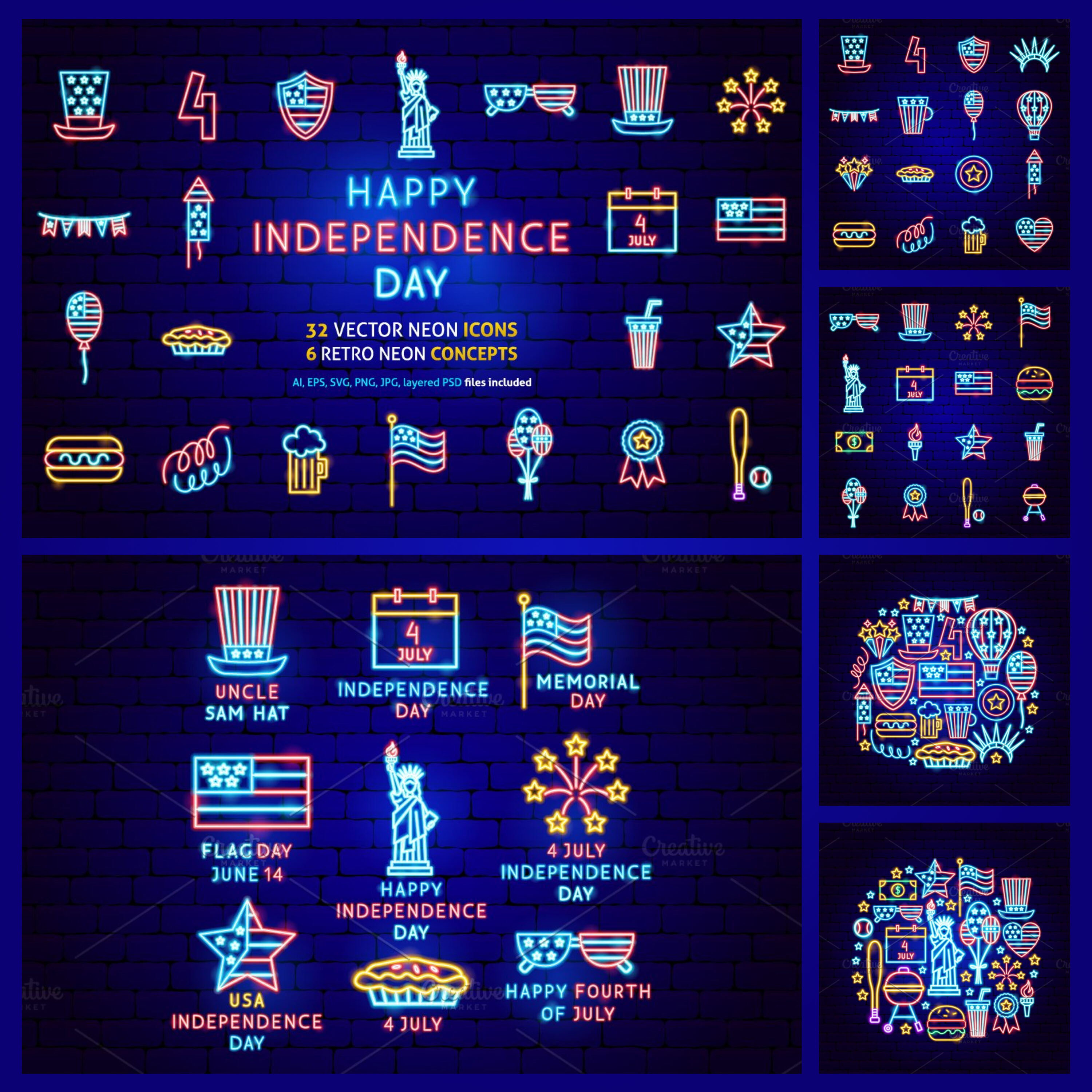 Prints of independence usa day neon.