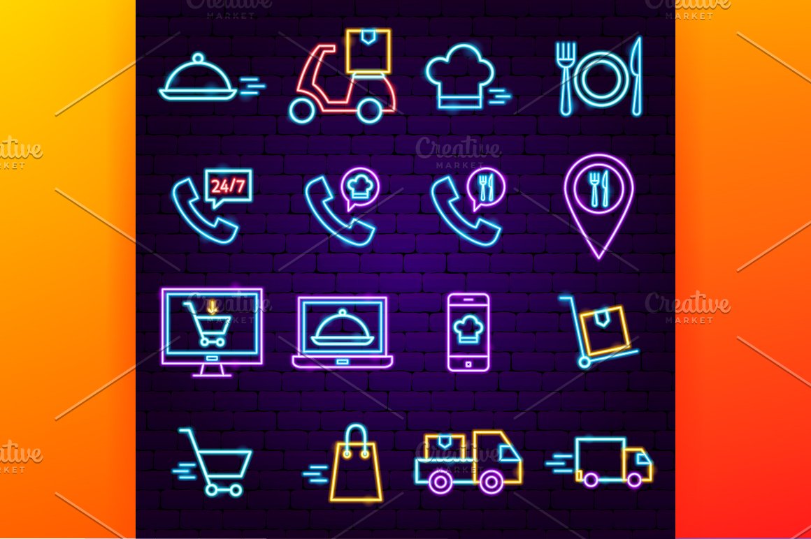 Image of icons on the theme of food delivery.