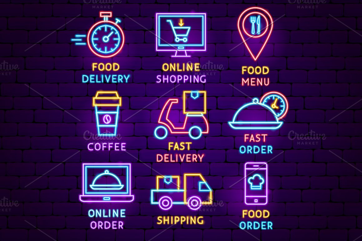 Food delivery on retro icons.