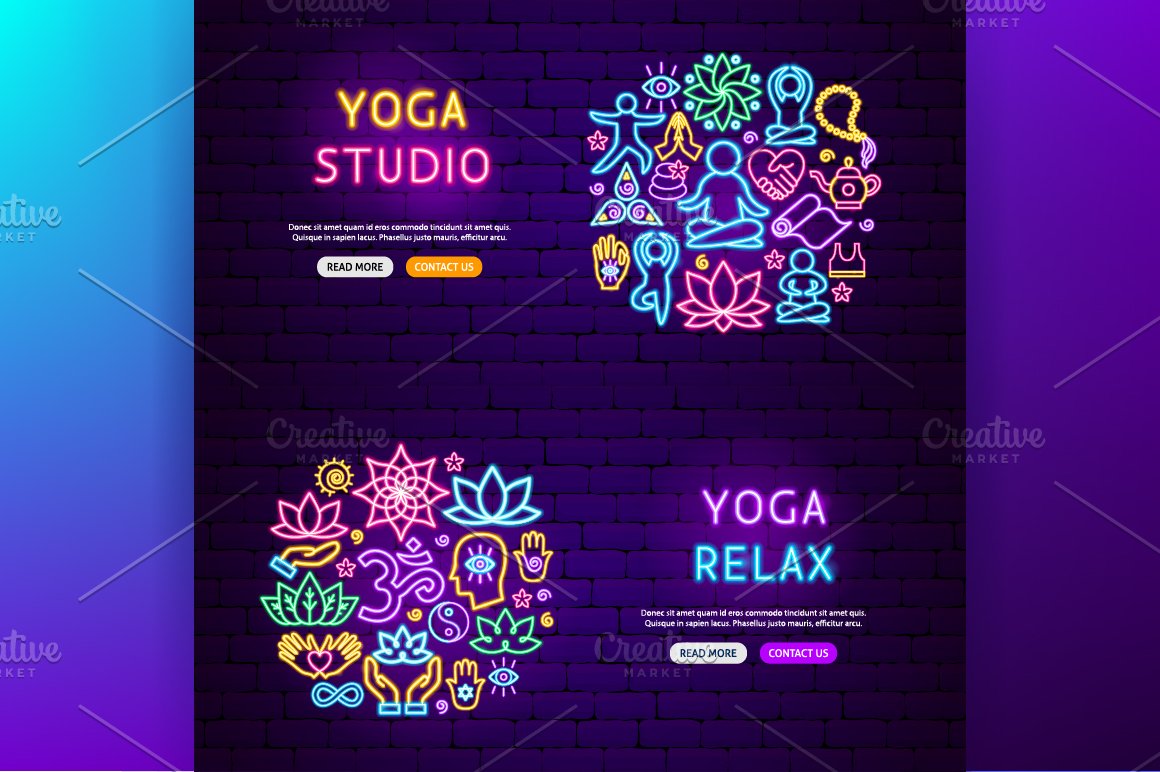 Preview of all icons on the theme of yoga.