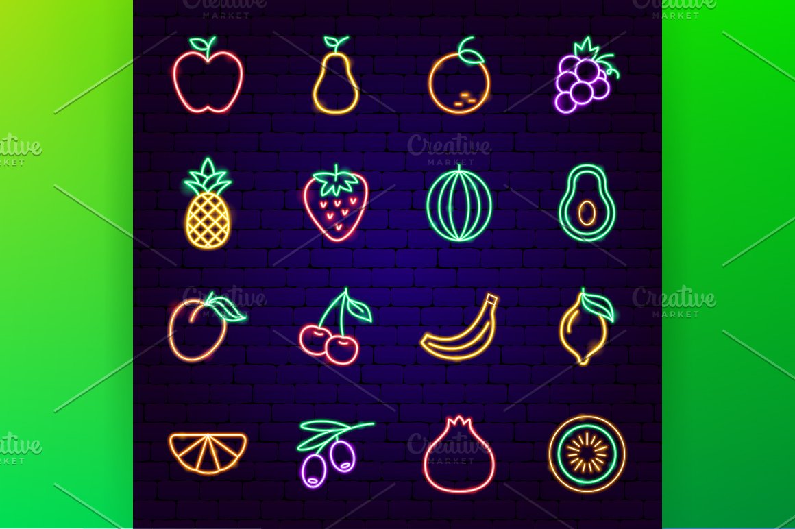 Fruits in retro neon.