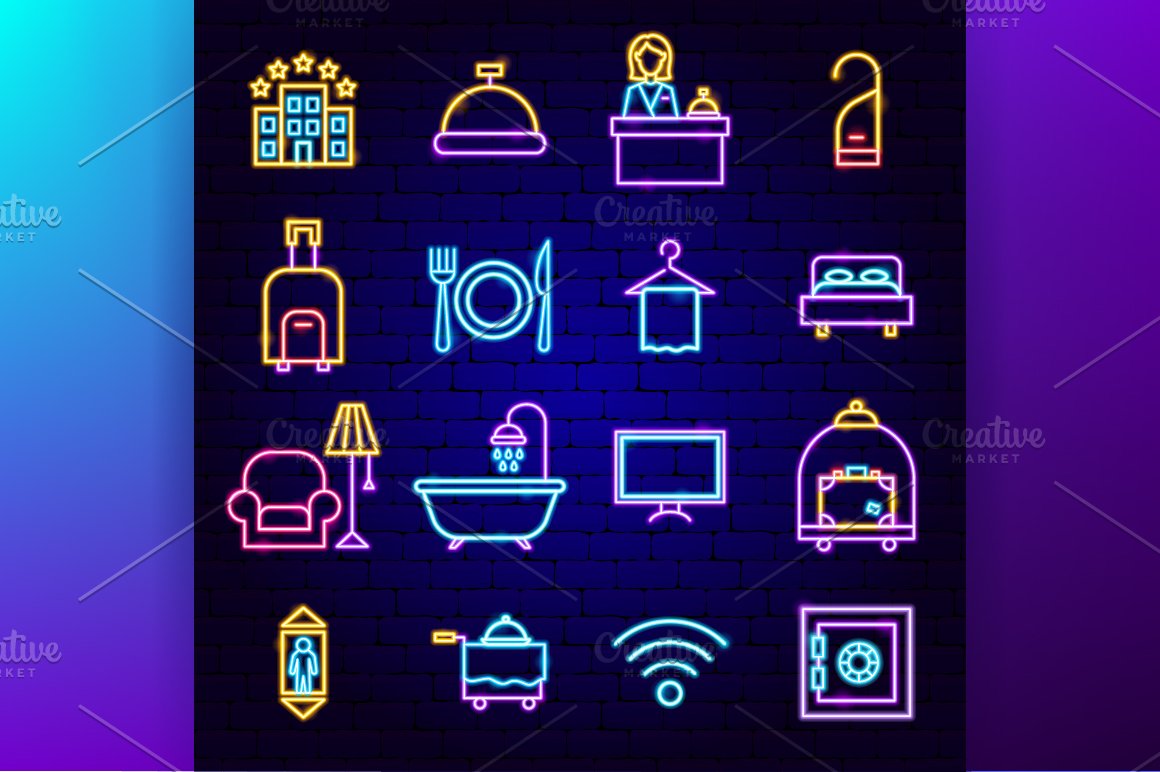 Icon of wifi, bed, shower and other.
