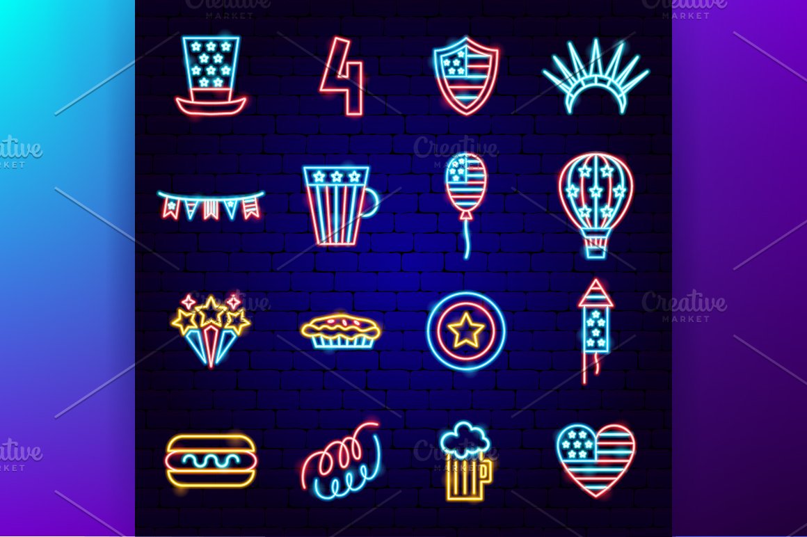 Retro style icons on the theme of freedom.