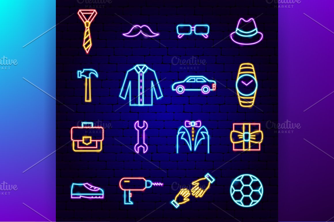 Icons with neon tools.