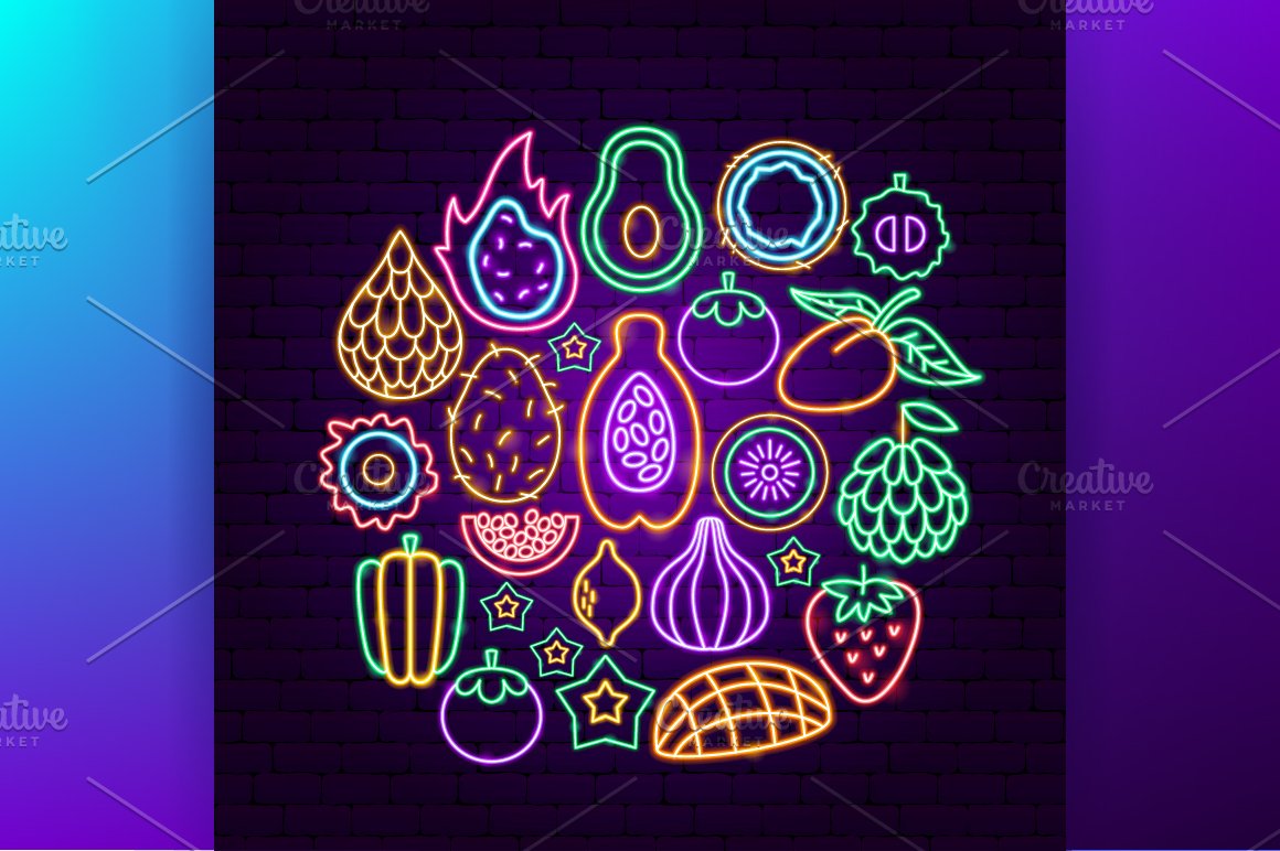 Various fruits in retro style.
