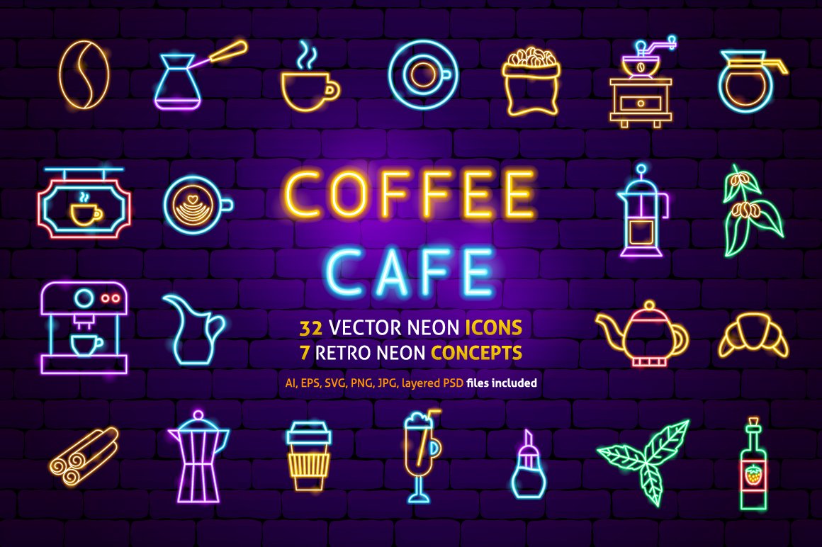 Beautiful icons with coffee.