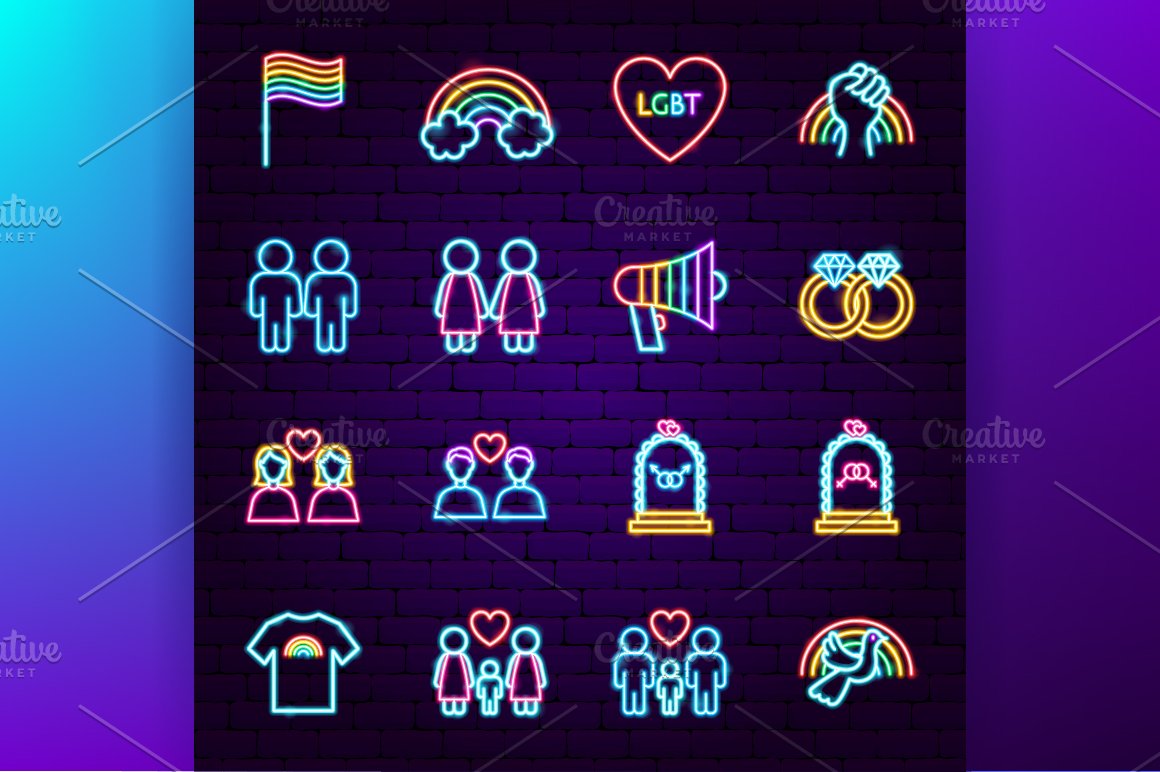 The LGBT community is represented in icons.