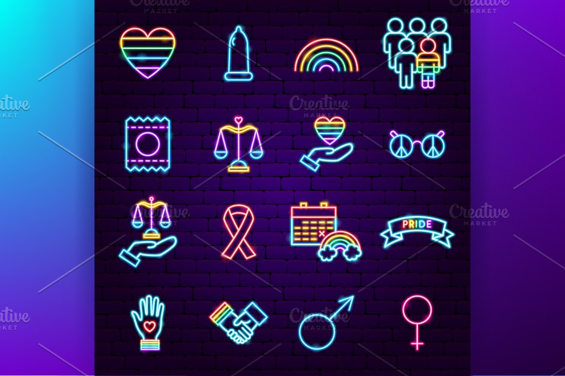 LGBT flag with different icons.