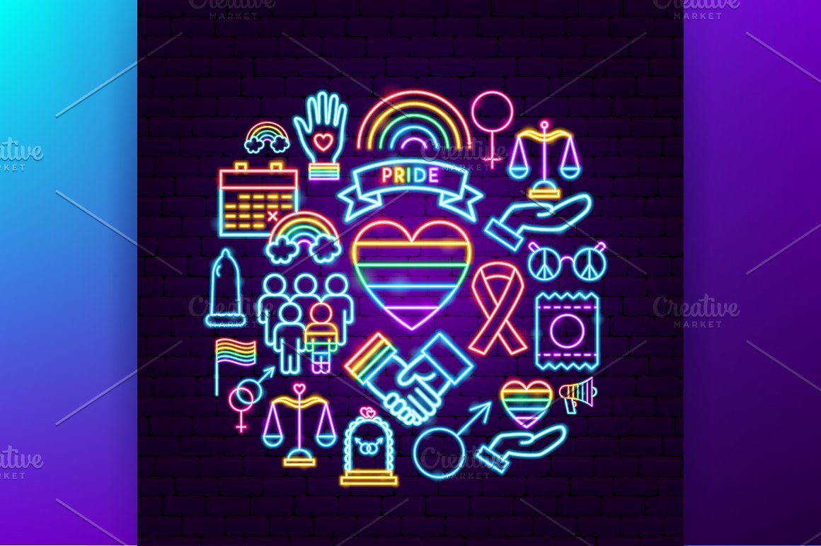 Sexual minorities in neon icons.