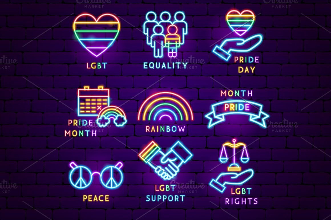 Awesome LGBT icons from neon outlines.