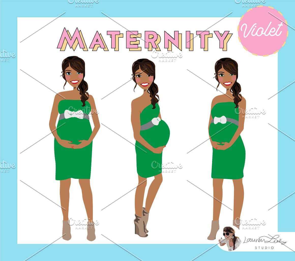 A green dress emphasizes the beauty of a pregnant girl.