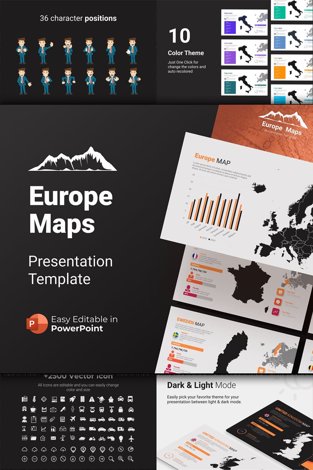 Europe Maps PPTX Template pinterest image.