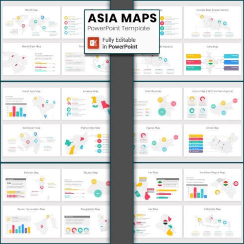 Asia Maps PowerPoint Template cover image.